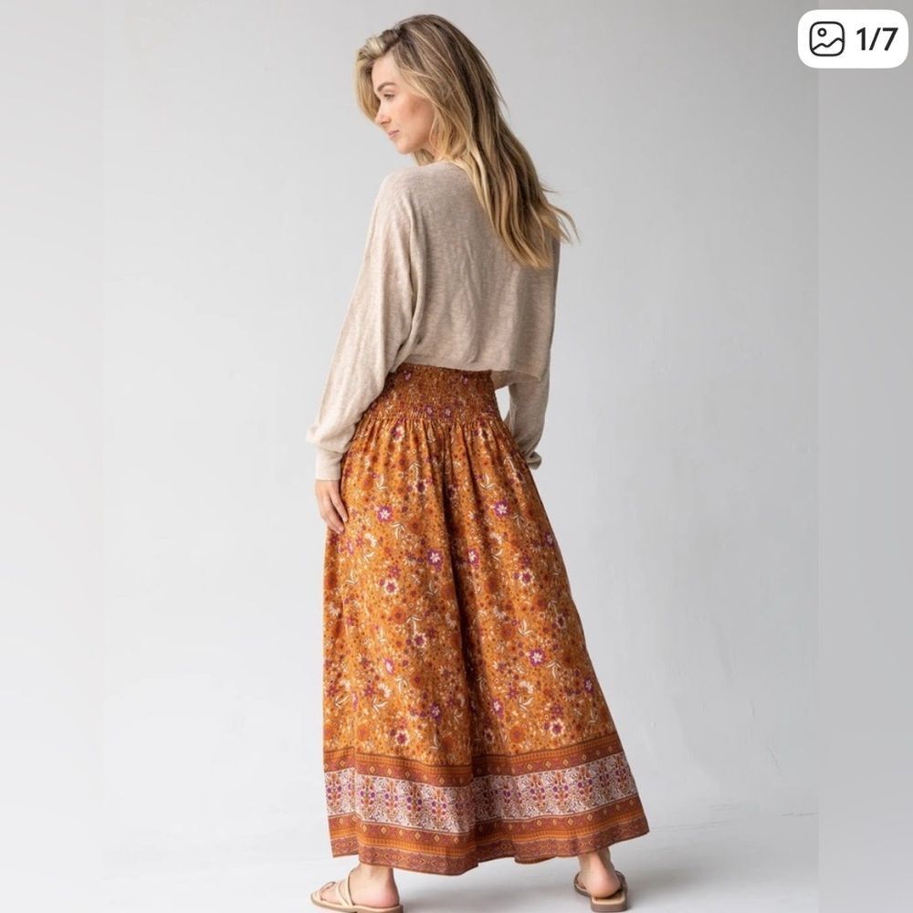 Natural Life Make A Move Palazzo Wide Leg Pants Camel Brown Purple Floral - Picture 10 of 10